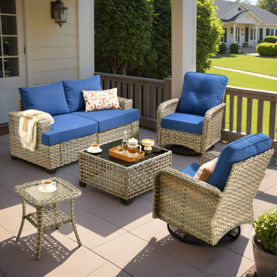 Tommy Outdoor Wicker 4 Person Seating Group With Cushions
