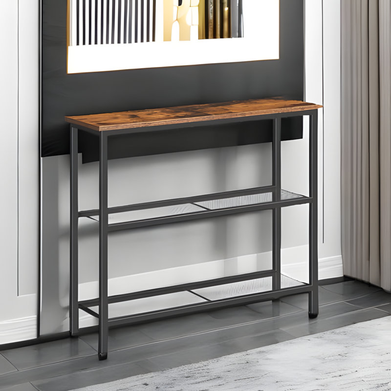 Console industrielle étroite à 3 niveaux, table d'appoint rustique pour entrée, salon, chambre à coucher, Brun