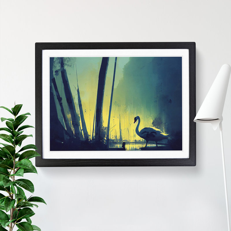 Swan Art Painting Vol.1 - Single Picture Frame Painting, 46cm H x 64cm W x 2cm D, Black Framed