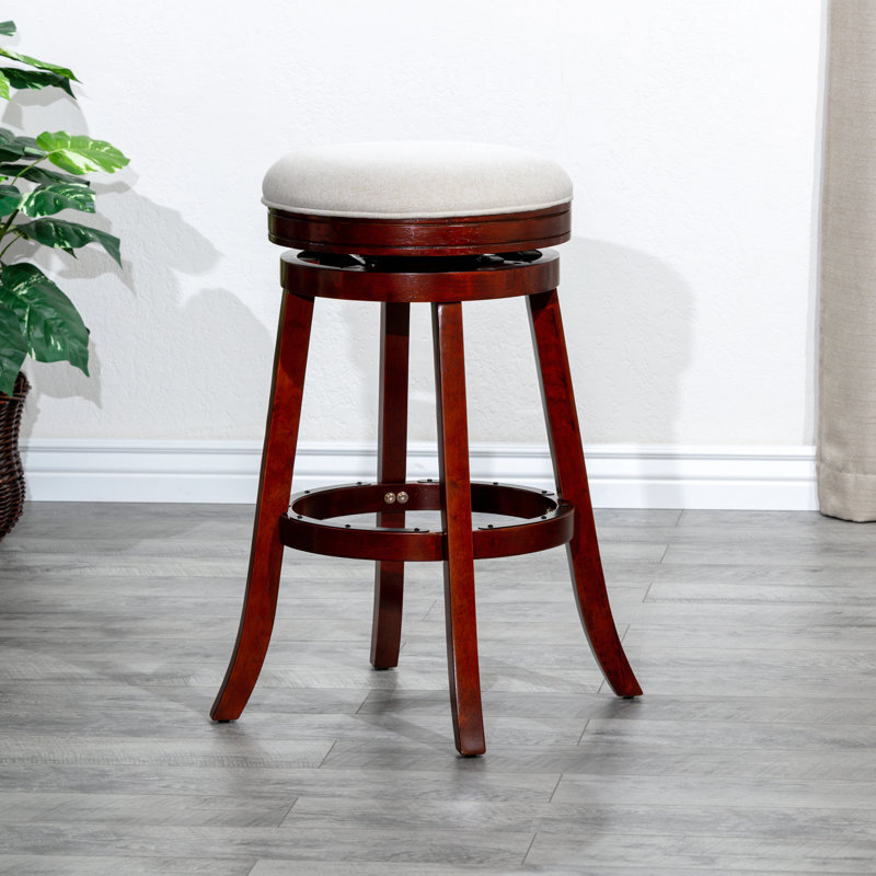 30" Bar Stool, Natural Finish, Fabric Seat, Beige, Cherry