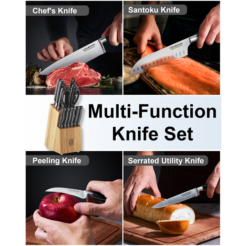 Cook N Home Kitchen Knife Set with Bamboo Storage Block 15-Piece