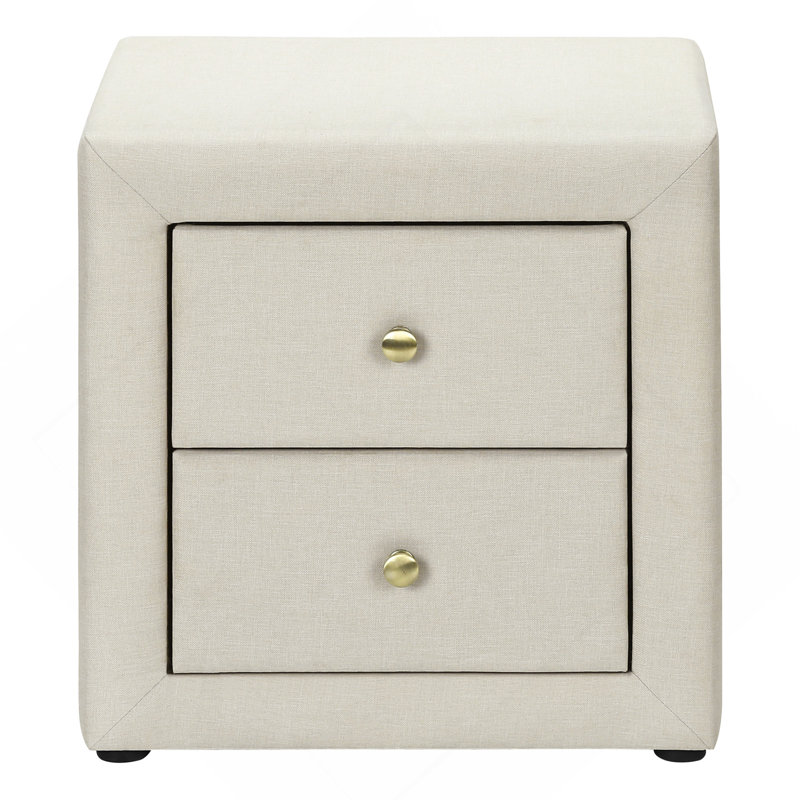Nightstand,End, Side, Lamp, Storage Drawer, Bedroom, Upholstered, Beige Linen Look, Transitional, Beige