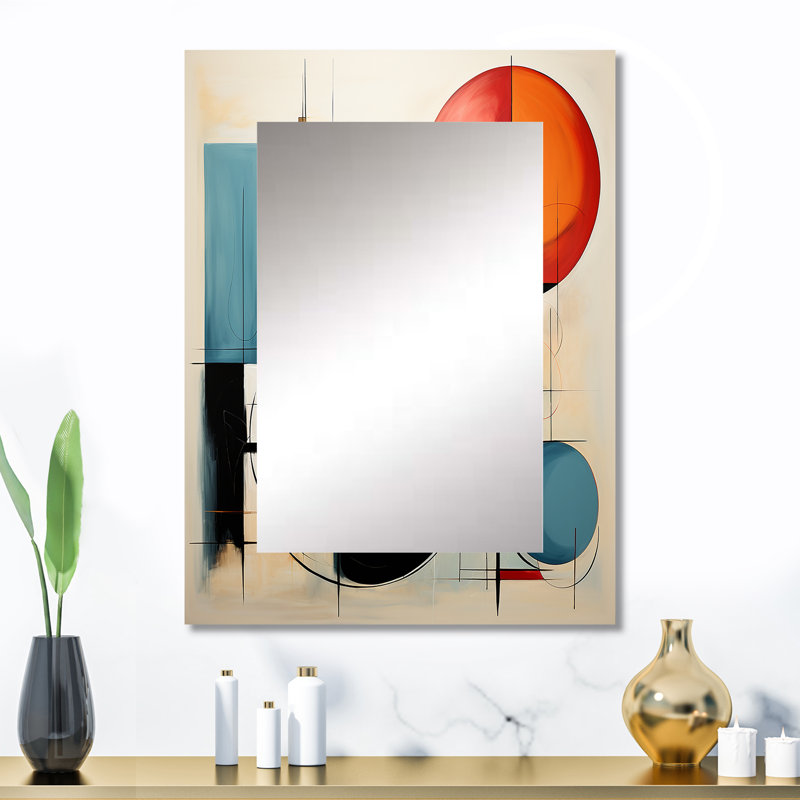 Colorful Mid Century Dynamic Duality II - Midcentury Modern Large Mirror, Mid-Century Modern Unique Wall Mirror Decor, Printed Metal Art