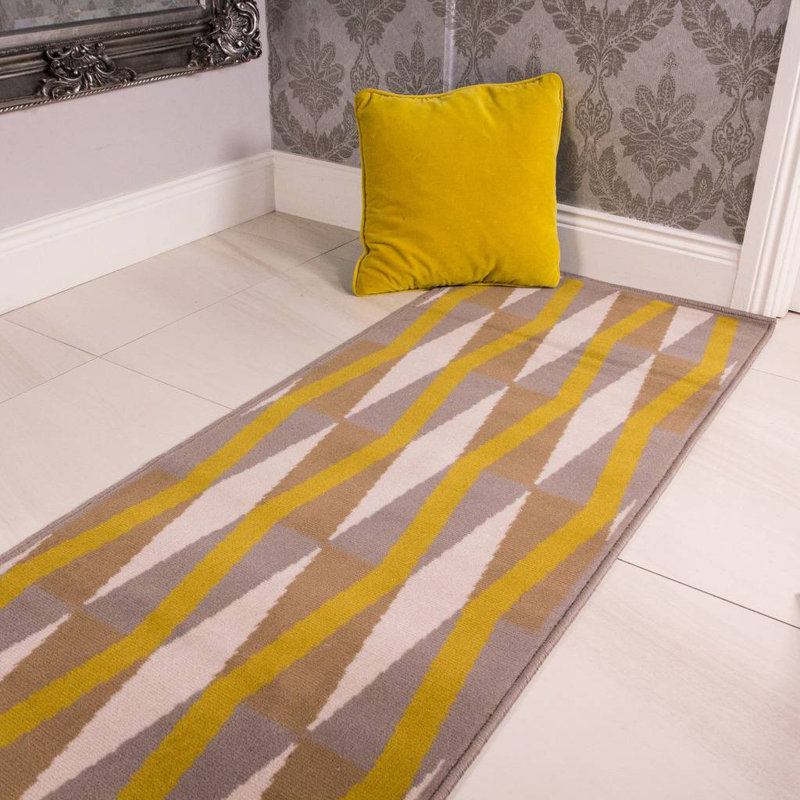 Zhora Shaggy Ochre/Grey Rug, Runner 60 x 240cm
