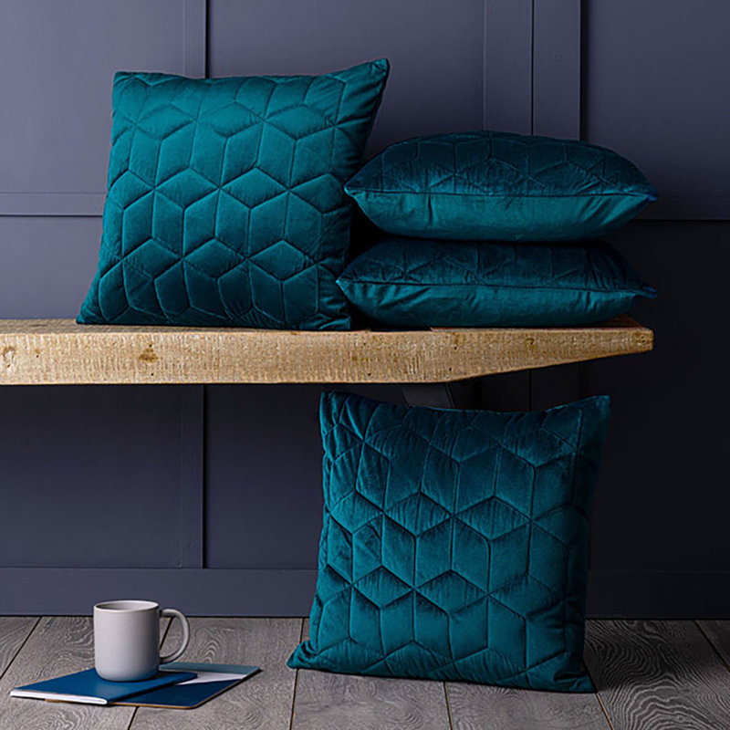 Thea Geometric Square Cushion Cover, Teal Blue