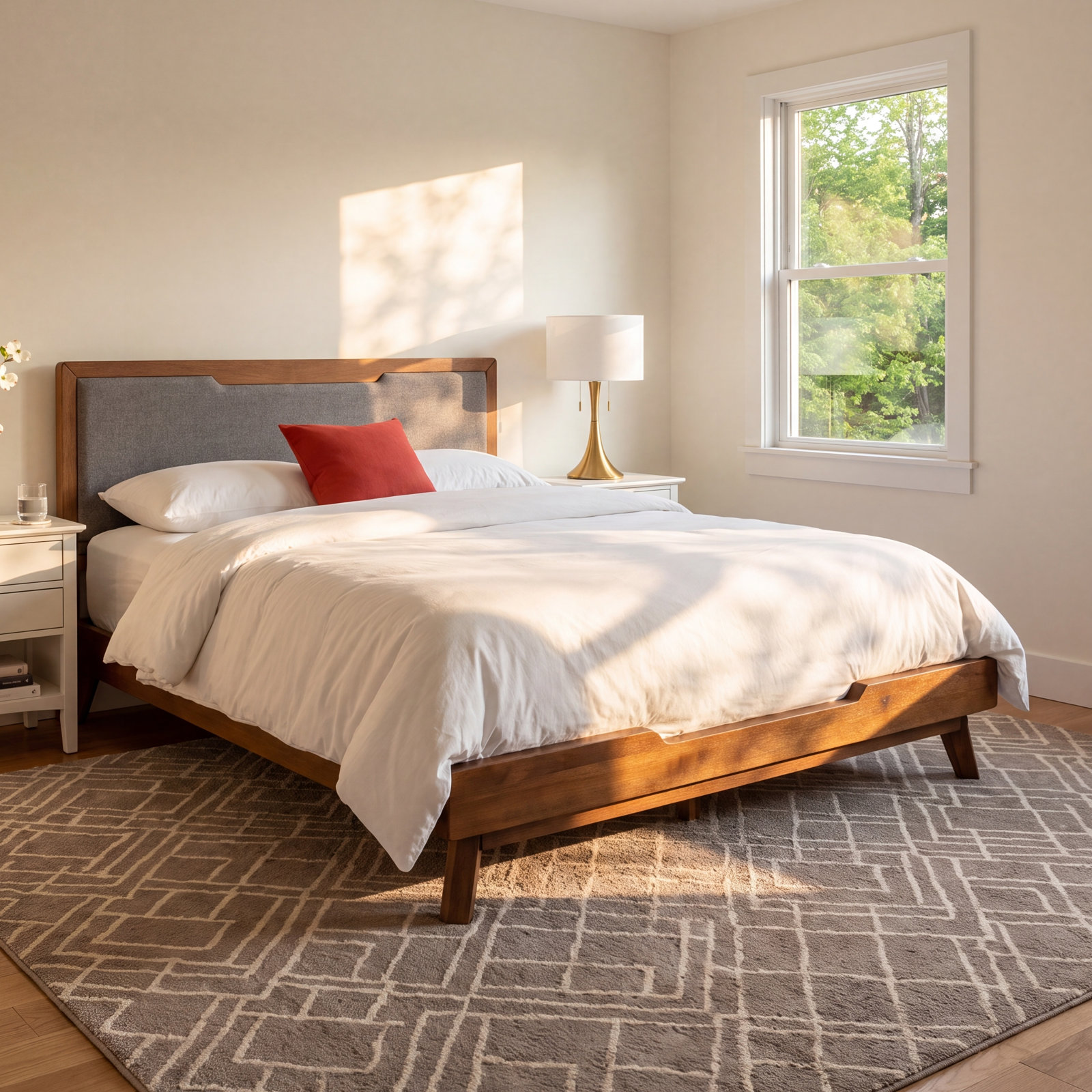 Glow Linen Upholstered Bed, King, Walnut