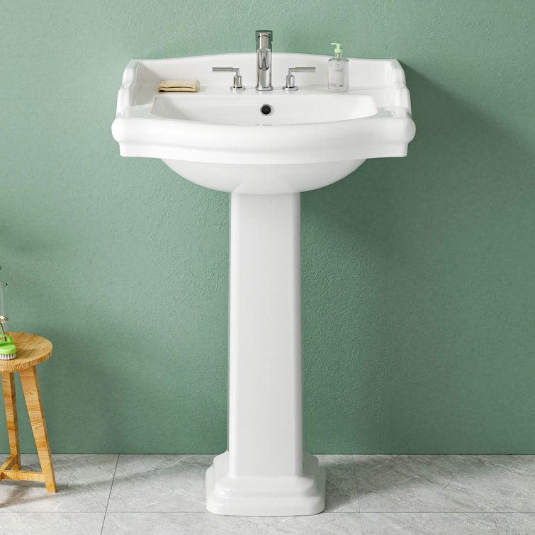 23" W x 19" D Pedestal Bathroom Sink Rectangular Vitreous China with 3 Faucet Holes and Overflow