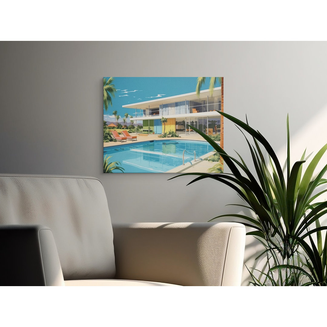 Mid Century Modern Canvas Wall Art, Palm Springs Style Print, Gallery Wrapped Canvas, Ready to Hang, Poolside Decor, Archival Quality