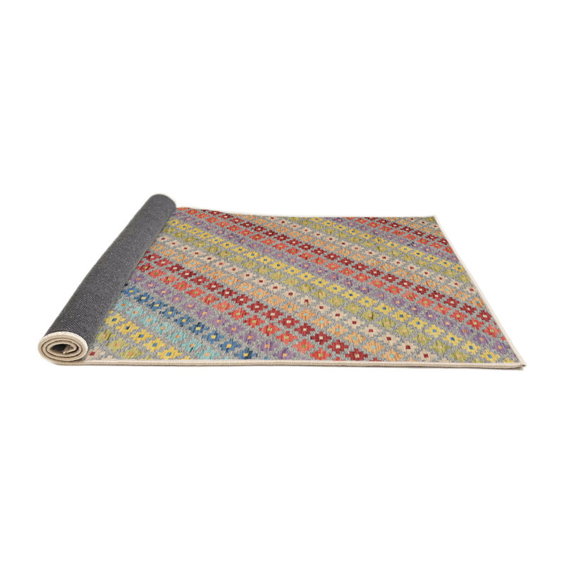 Tapis abstrait beige / rouge / bleu, Rond 8 pi