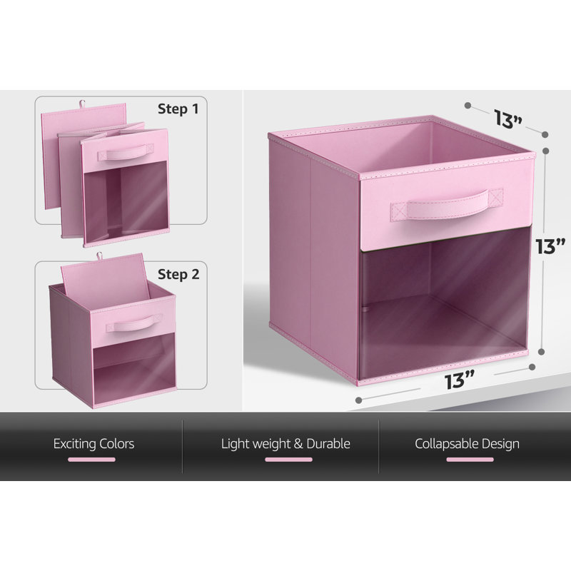 Sorbus Storage Bins with Clear Window - 6 Foldable Baskets with Handles, Bright Pastel, 13"  x 13"  x 13"