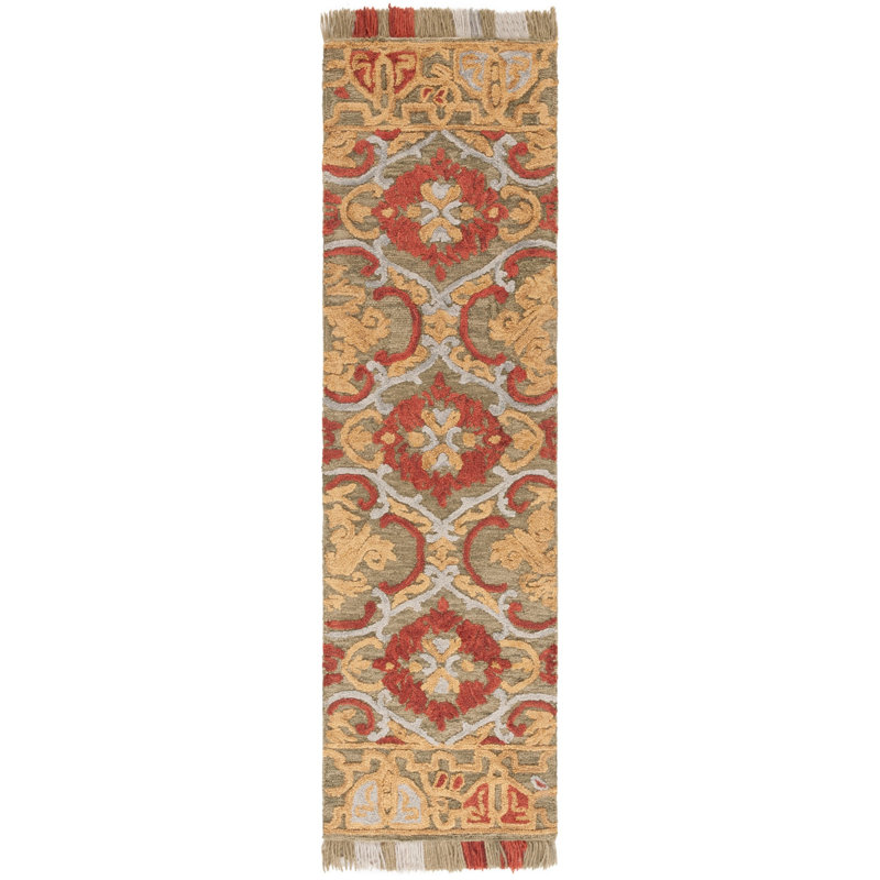 Blossom Tufted Wool/Cotton Performance Oriental Rug in Green/Gold, Runner 2'3" x 8'