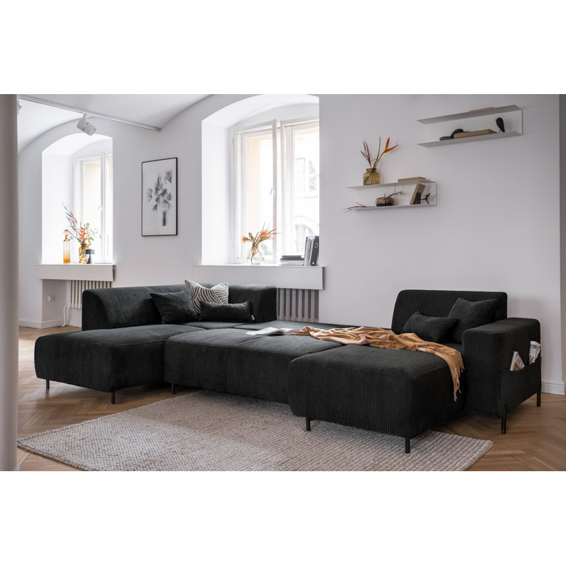Cuddly Mia Corner Sofa Bed U-Form, Dark Grey, Left facing