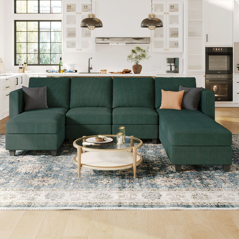 Ozeal 107.8'' Wide Large U-Shaped 4-Seater Corduroy Sectional Modular Sofa Storage Couch With Ottoman Chaise For Livingroom