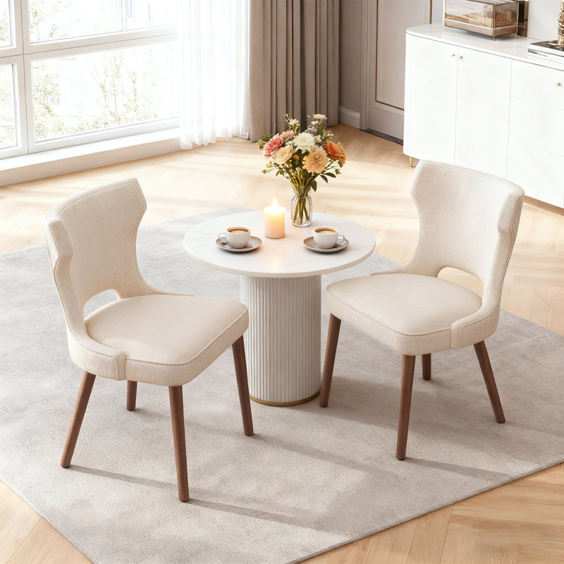 18.3'' Seat Height Modern Upholstered Wingback Dining Chair with Solid Wood Legs, Beige