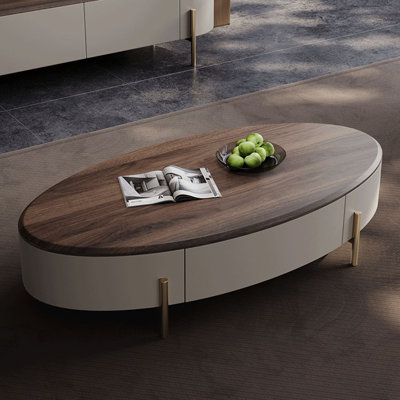 Modern oval solid wood coffee table