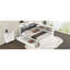 Lit plateforme tapissier en bois massif, lit gigogne avec lit gigogne, tablettes intégrées et tête de lit, blanc classique-1730430830