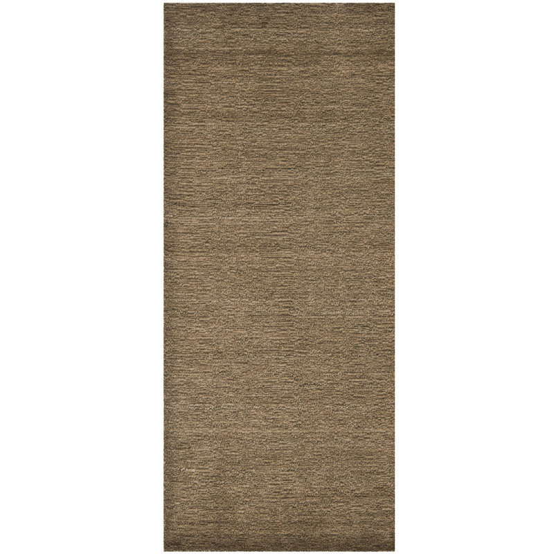 Frann Hand Loomed Wool/Cotton Solid Colour Rug in Brown, Runner 2'3" x 6'