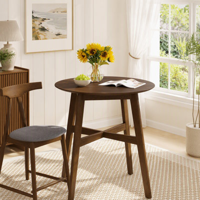 Mid-Century Counter Height Round Table with Splayed Rubberwood Legs