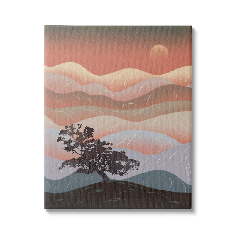 «Savanna Tree Sprout Breezy Desert Dunes At Dawn», ferme surdimensionnée rustique encadrée, estampe numérique par Ziwei Li