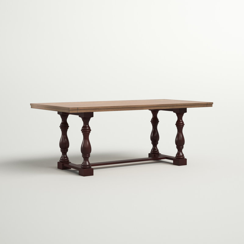 Table de salle à manger en bois massif Fortville, Baie antique