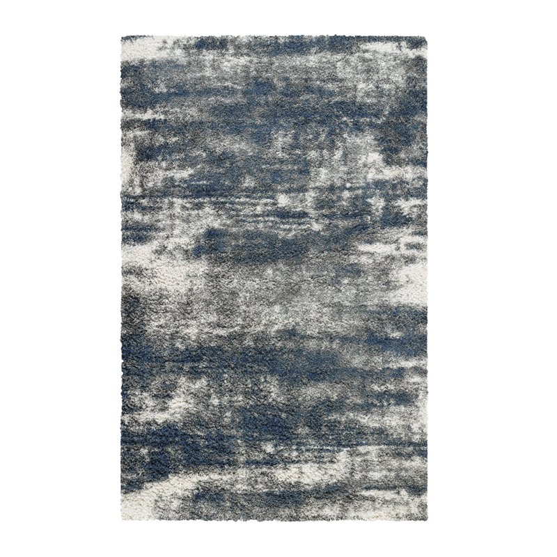 Tapis d'intérieur bleu à poils longs Alban, Rectangle 8 pi 9 po x 12 pi 2 po
