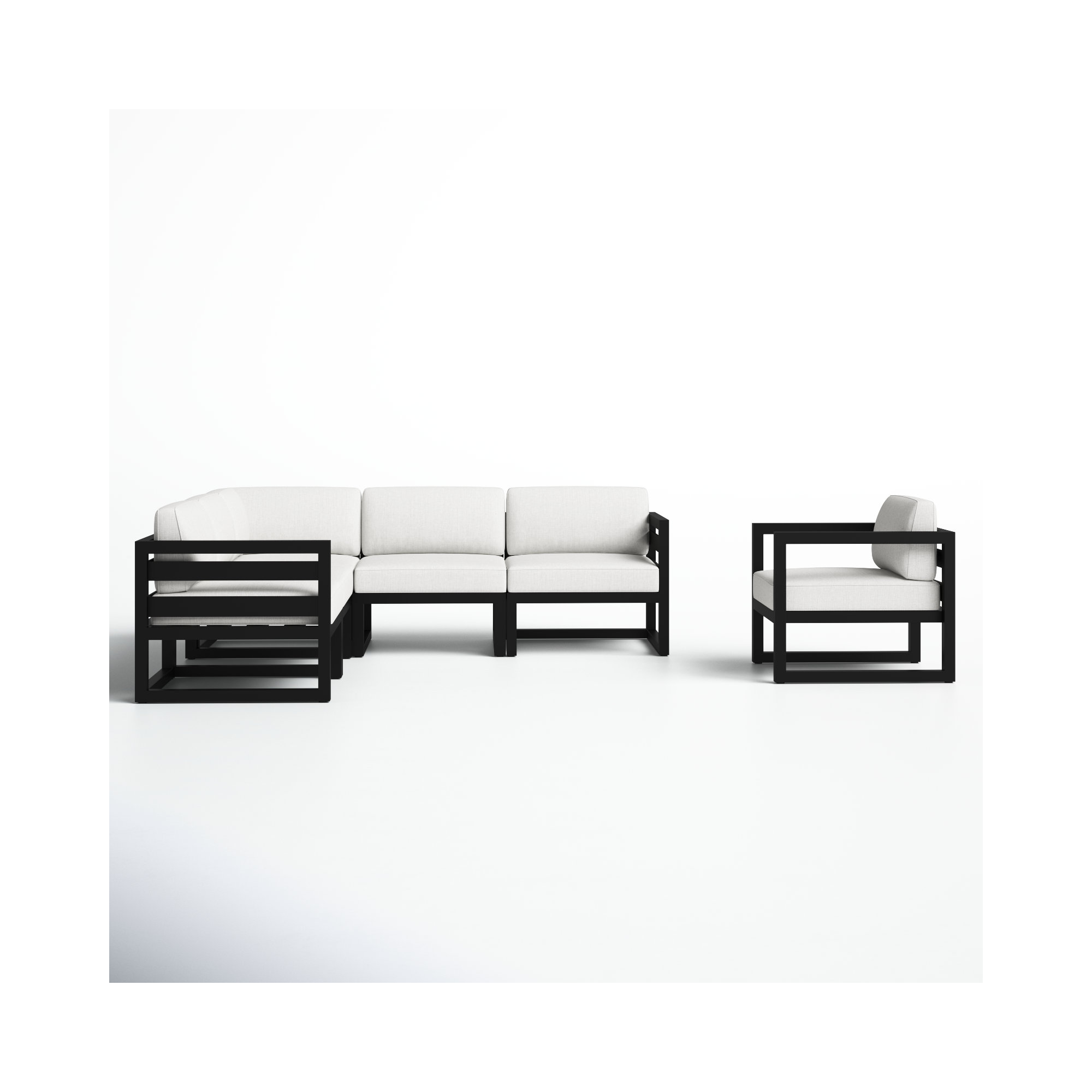 Smith 94" Outdoor Sectional with Sunbrella® Cushions, Black, Canvas Natural