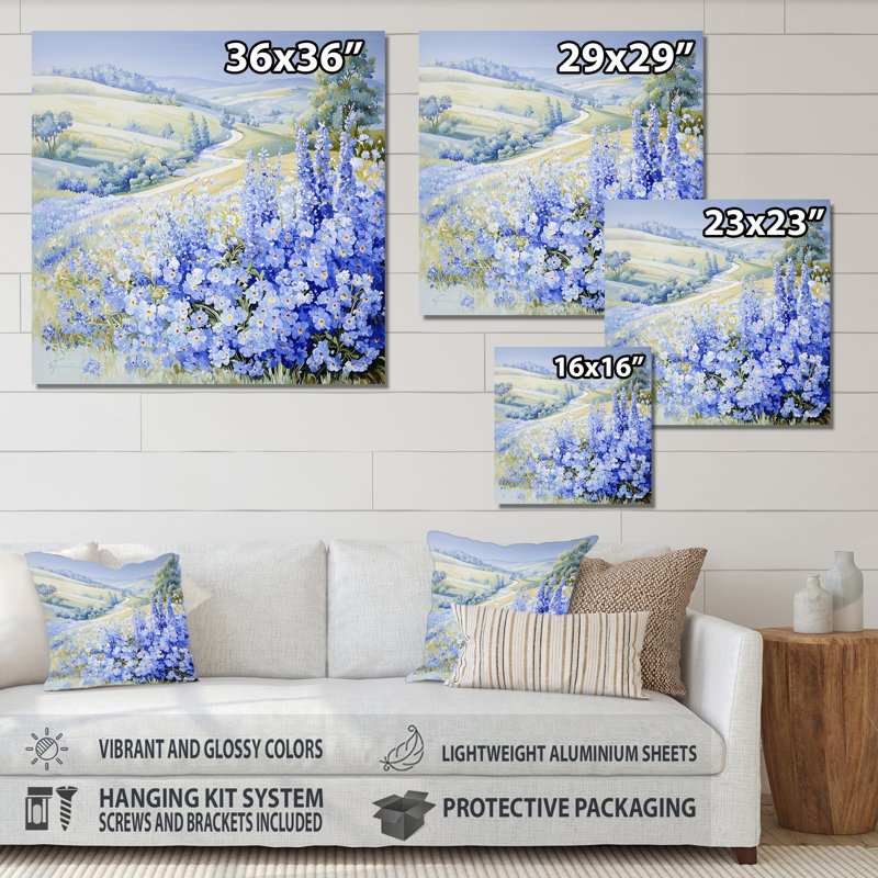 «Rolling Hills And Wildflowers II - Landscape», art mural en métal, impression nautique, H 23 po x l 23 po