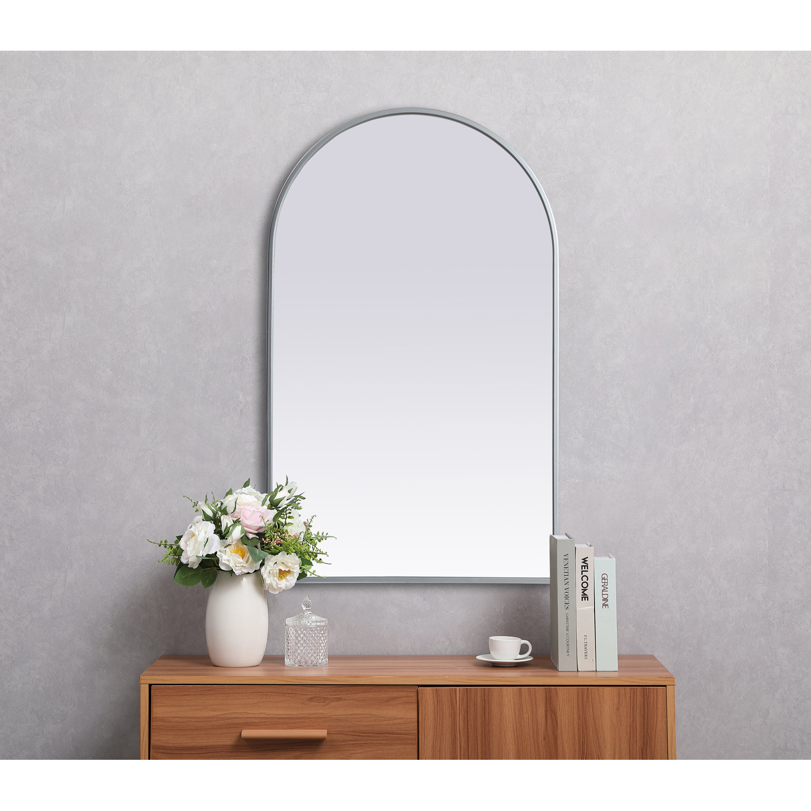 Sabine Metal Arch Wall Mirror, Silver, 36" x 22"