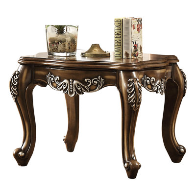 Antique Oak Rectangular End Table With Decorative Details - Queen Legs For Sturdiness, Hand-Brushed Apron Craftsmanship, Ideal Display, 24" X 30" 30 Square Construction Scalloped Wood Top , Motifs