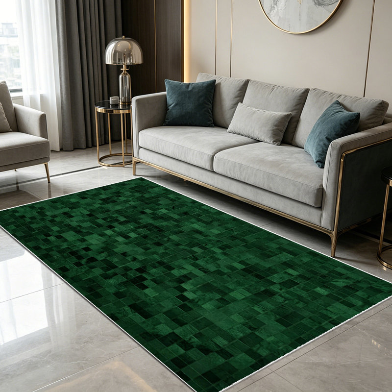 1PC dark forest green mosaic pixel grid area rugs, Soft and Comfortable, easy-to-maintain, machine washable Indoor floor mat, suitable for living room, bedroom, dining area, hallway, patio, porch, balcony, entryway, Home Decor, Outdoor Decor.
