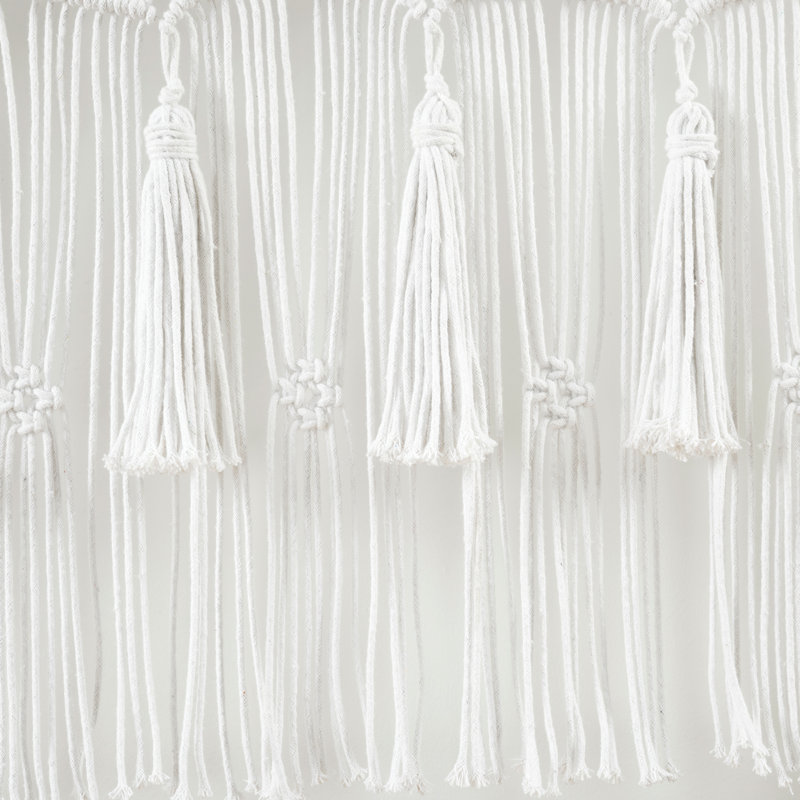 Boho Macrame Cotton Tailored Kitchen Curtain, White