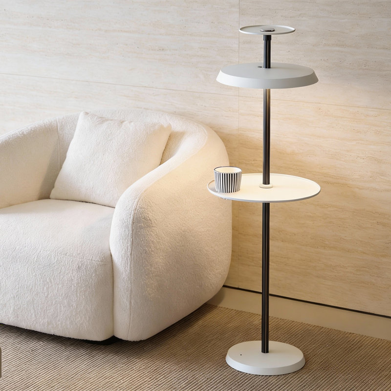 GEEK 49.2'' Modern 3-in-1 Charging & Storage Floor Lamp with Magnetic Wireless Charging, Whitewash