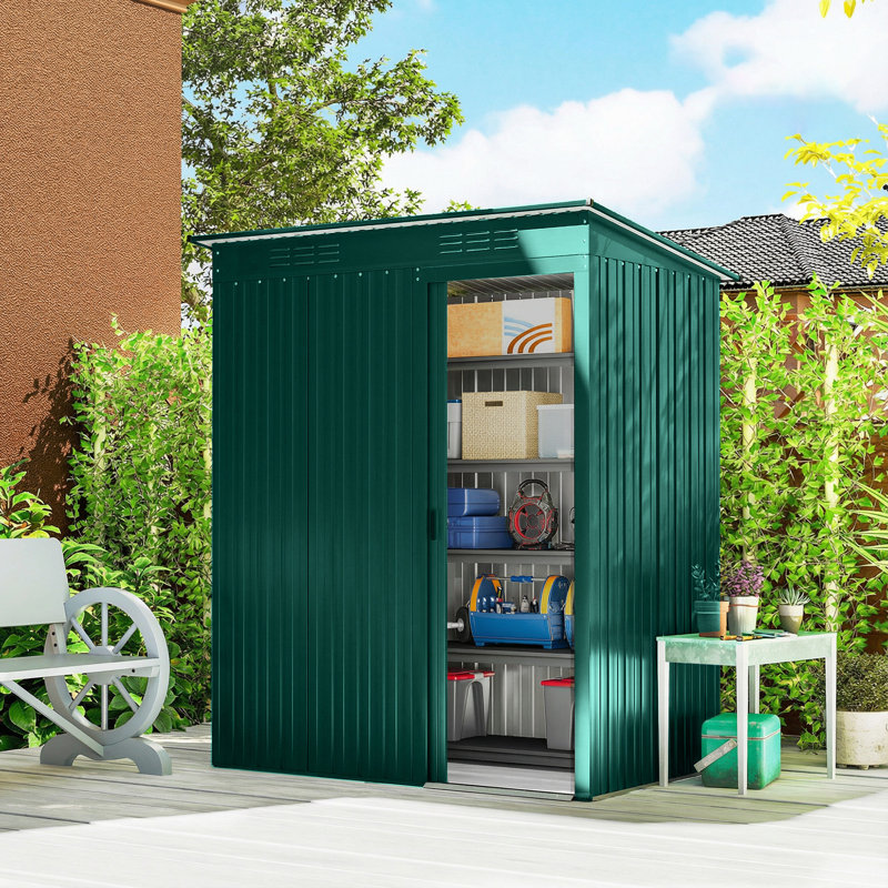 Outsunny 5 x 3.5ft Metal Garden Storage Shed Effortless Assembly, Green