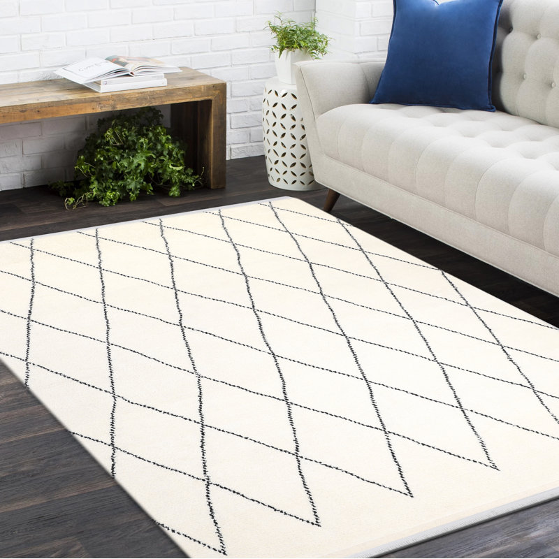 Latiya Hand Knotted Moroccan Area Rug in Gray, Ivory, Rectangle 8' x 10'