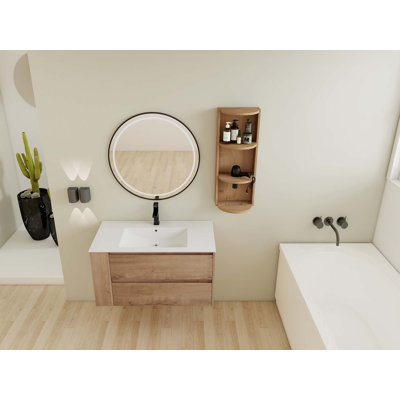 36" Wall-Mounted Bathroom Vanity With Sink And Storage Rack, 2-Soft Close Drawer