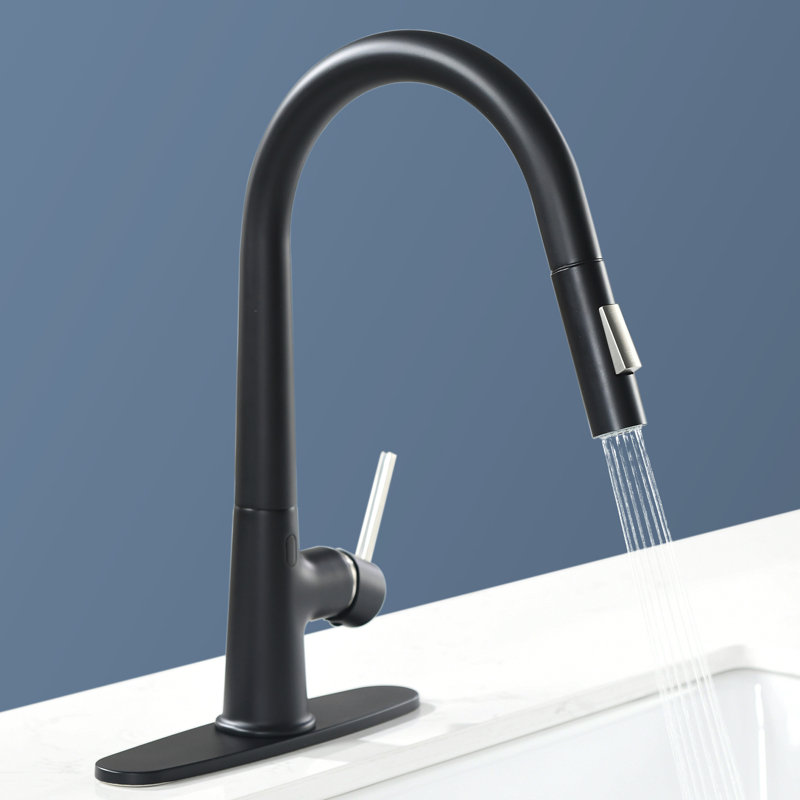 Topcraft Single Handle Single Hole Kitchen Sink Faucet with Sensor, Matte Black/Brushed Nickel