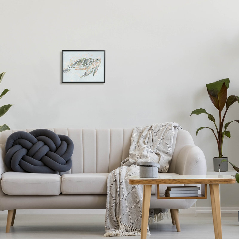 Tortue nageant sous l'eau, estampe numérique par Chelsea Goodrich, Giclée encadrée noir minuit, H 11 po x l 14 po x P 1,5 po