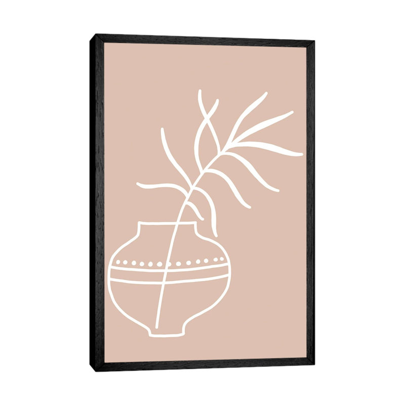 Inspired Pink Plant Silhouette Line Boho by Pixy Paper - Gallery-Wrapped Canvas Giclée on Canvas, Black Floater Framed