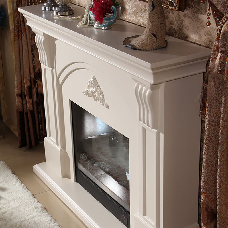 White Solid Wood Freestanding Fireplace