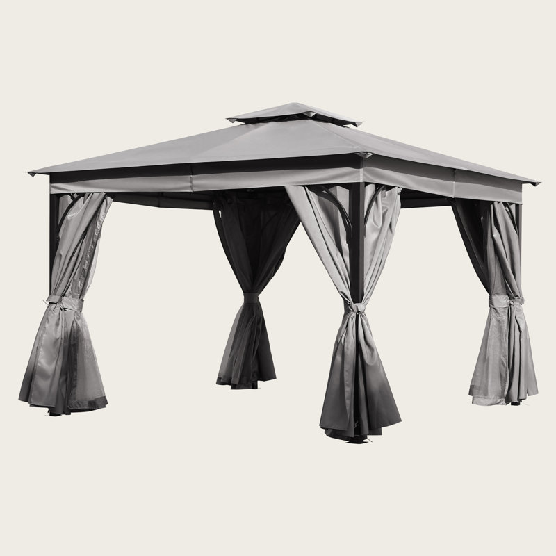 Outdoor Gazebo Tent with Double Roof, Mosquito Netting, Privacy Screens, Patio Canopy for Backyard, Garden, Lawn, Gray
