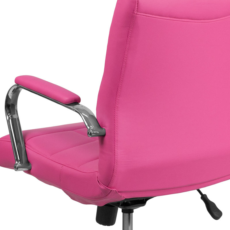 Jayen Mid-Back Swivel Vinyl Upholstered Desk Chair with Armrests, Pink