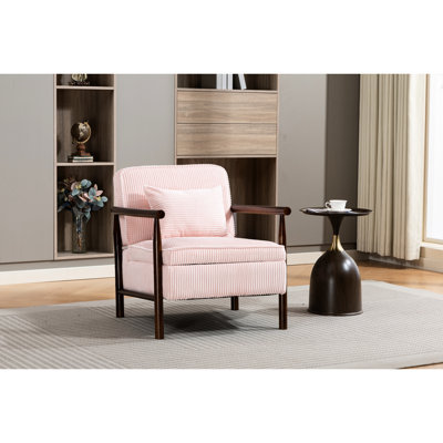 Chaise d'appoint rembourrée avec rangement, de style Mid-Century moderne, pour chambre à coucher, salon, velours côtelé rose, rembourrage en mousse, éponge douce à haute densité, coussin de taille, chaise d'une capacité maximale de 250 lb, éponge de rangement