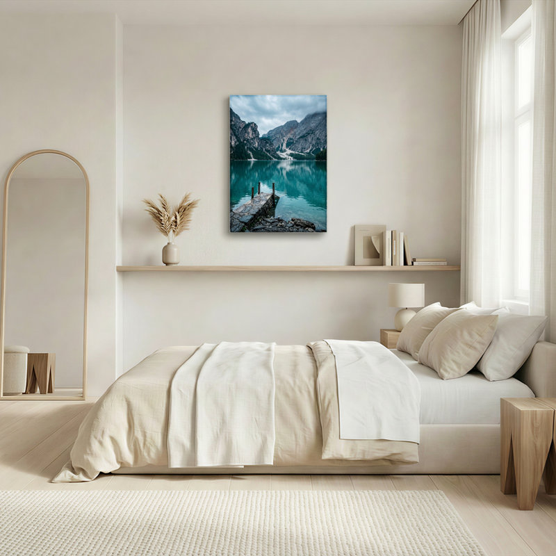 Ensemble de 1 tableau sur toile représentant un lac de montagne, H 48 po x l 36 po, Toile tendue
