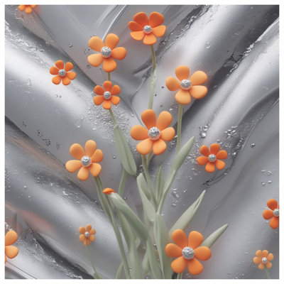 Édredon fleurs orange sur fond argenté