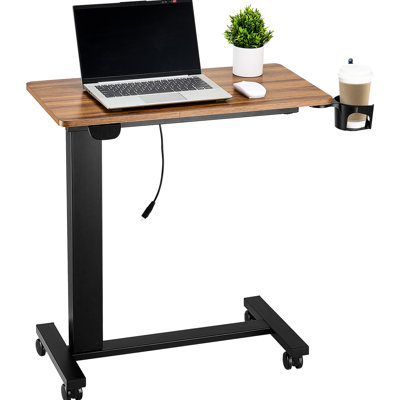 Rolling Laptop Desk With Mobile Bed Side And Electric Lifting, 4 - Wheel Table, Height Adjustable For Home Office Study, Wood Black, 29.9 46.6 In Adju