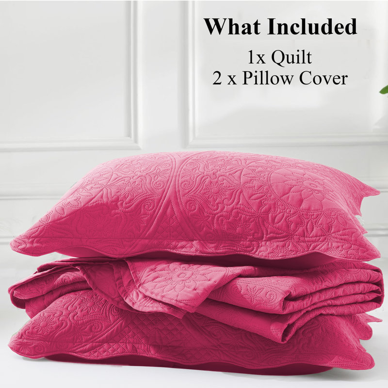 Floral Embossed Quilt Set, Pink, Full/Queen Bedspread + 2 Standard Shams