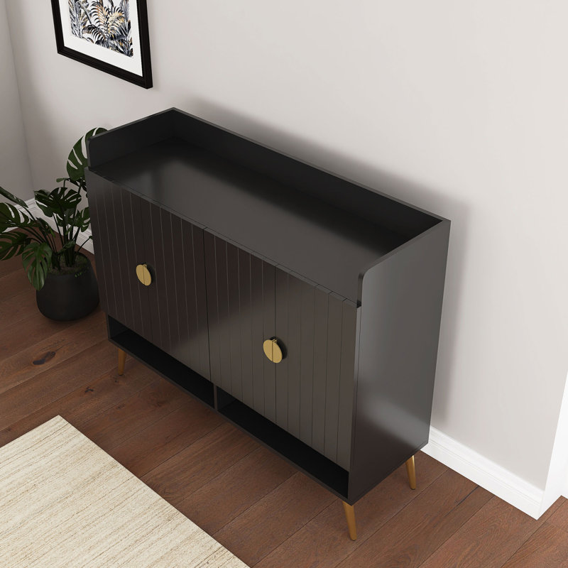 Armoire à chaussures 47 po avec tablettes réglables, Noir, noir, noir, noir