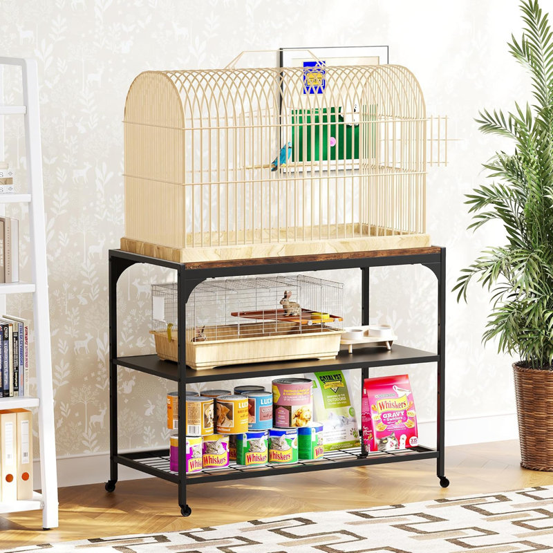Support à cage à 3 niveaux pour petits animaux avec roues verrouillables et plateau de table