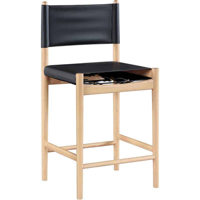Tabouret de bar Rawlins, Cuir végétalien noir, Naturel