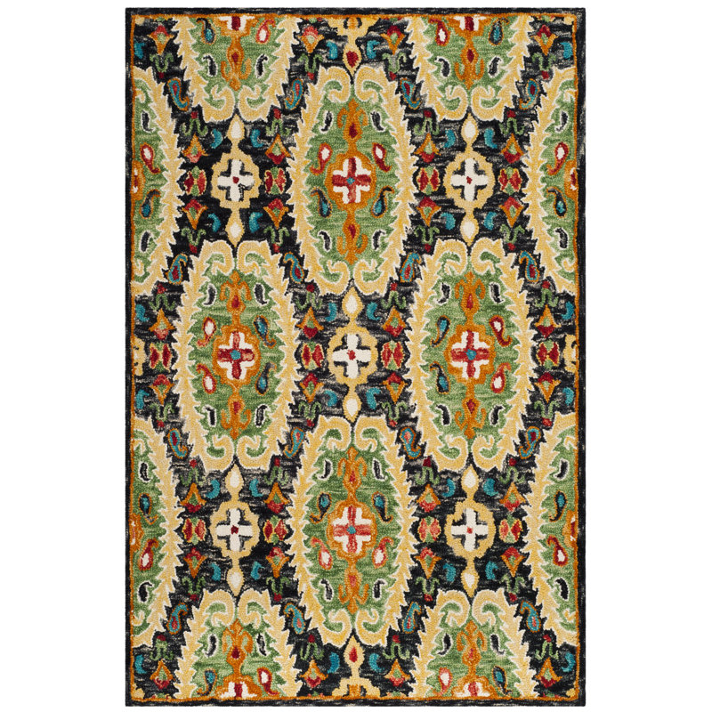 Ferrera Jahiem Hand-Knotted Wool Charcoal Area Rug, Rectangle 8' x 10'
